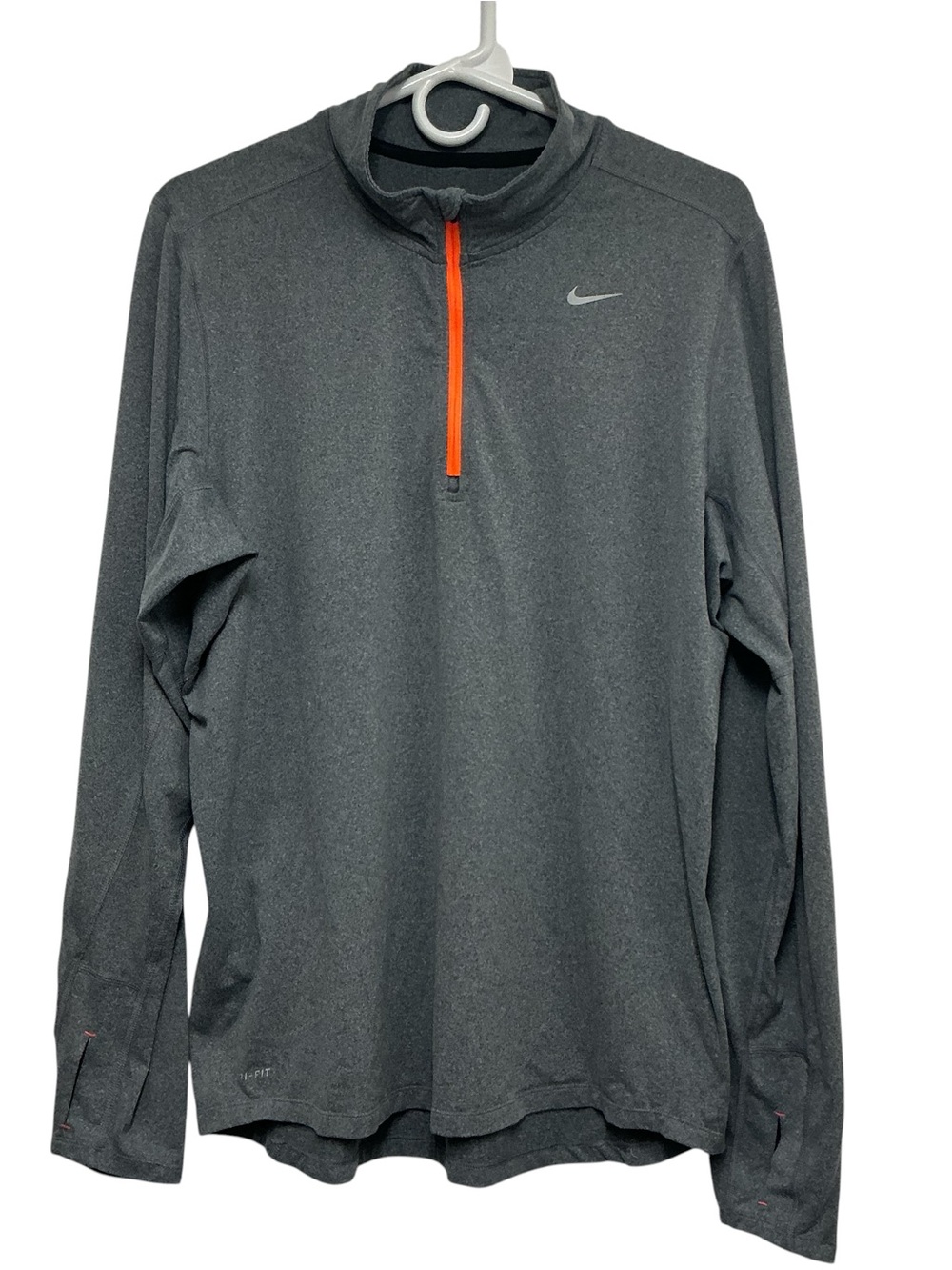 Nike Dri-FIT Quarter Zip Running Pullover Men's Medium Gray Orange Thumbholes